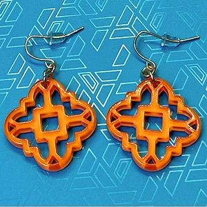 Asian Inspired Design, Orange Resin Drop Earrings, Lightweight, Earwire